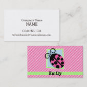 Lieveheersbeestje op roze & witte strepen visitekaartje (Voorkant / Achterkant)