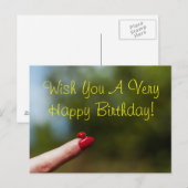 Lieveheersbeestje op vinger gelukkige verjaardagsw briefkaart (Voorkant / Achterkant)