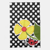 Lieveheersbeestje op zwarte en witte stippen theedoek (Verticaal)