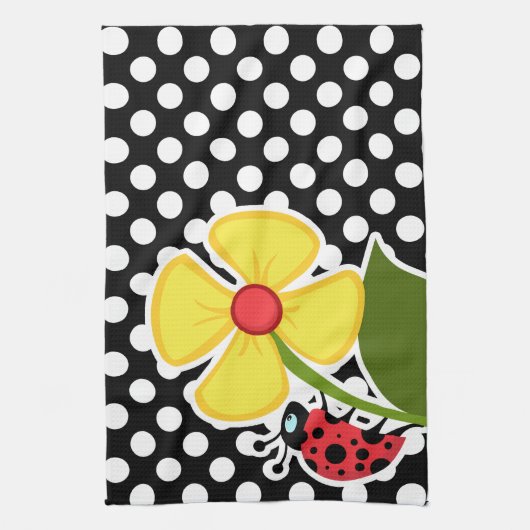 Lieveheersbeestje op zwarte en witte stippen theedoek (Verticaal)
