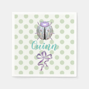 Lieveheersbeestje polka stippen en bloemen groen w servet