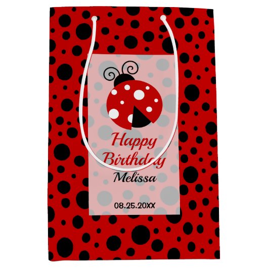 Lieveheersbeestje rood zwart Lijst polka stippen k Medium Cadeauzakje (Voorkant)