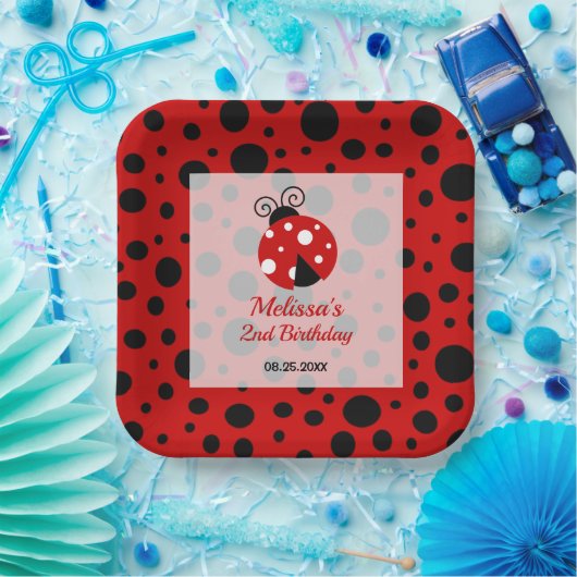 Lieveheersbeestje rood zwart Lijst polka stippen k Papieren Bordje (Feest)