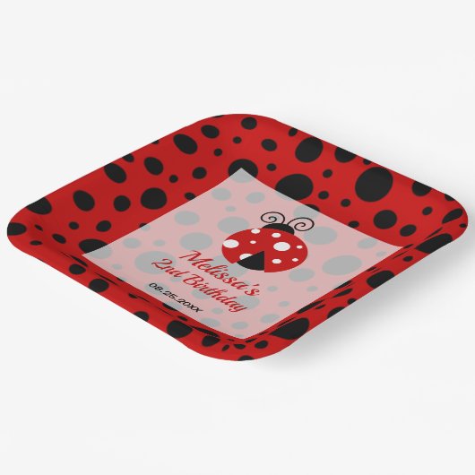 Lieveheersbeestje rood zwart Lijst polka stippen k Papieren Bordje (Gebogen)