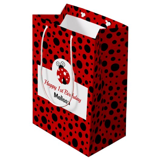 Lieveheersbeestje rood zwart polka stippen kindere medium cadeauzakje (Achterkant Gekanteld)