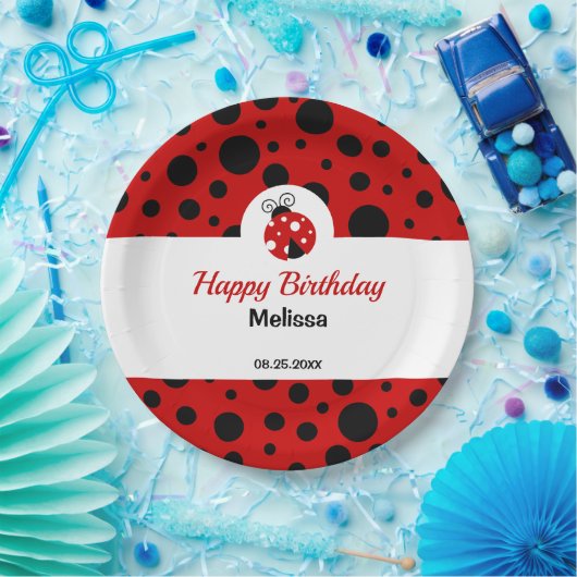 Lieveheersbeestje rood zwart polka stippen kindere papieren bordje (Feest)