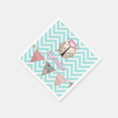 Lieveheersbeestje roze bloemig op blauw wit chevro servet (Hoek)