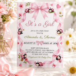 Lieveheersbeestje Roze Meisje Baby Shower Kaart