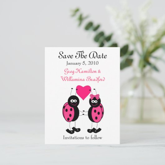 Lieveheersbeestje Save the Date aankondigingen (Staand voorkant)