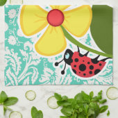 Lieveheersbeestje; Seafoam Green Damask Theedoek (Gevouwen)