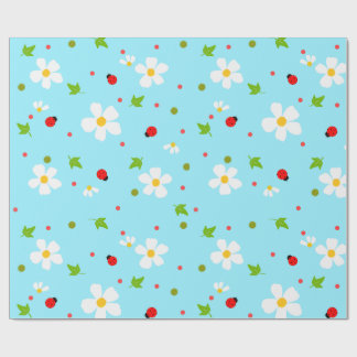 Lieveheersbeestje Tuin Bloemig Naadloos Patroon Cadeaupapier