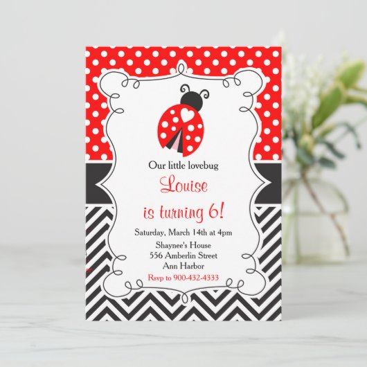 Lieveheersbeestje Verjaardagsfeestje Kaart (Staand voorkant)