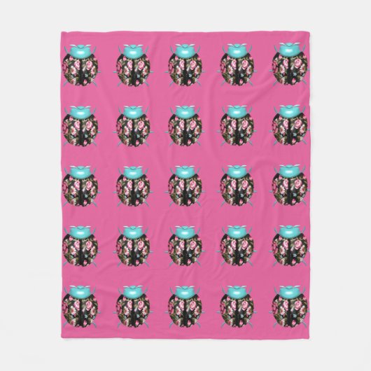 Lieveheersbeestje Victoriaans bloemig roos roze zw Fleece Deken (Voorkant)