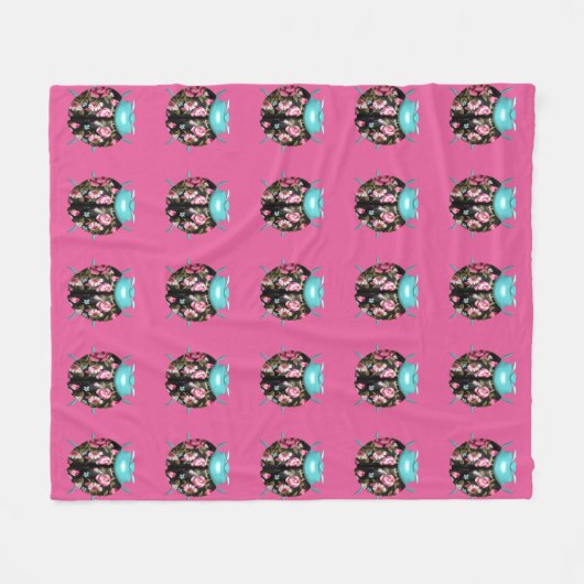 Lieveheersbeestje Victoriaans bloemig roos roze zw Fleece Deken (Voorkant (Horizontaal))