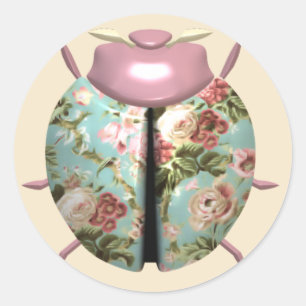 Lieveheersbeestje Victoriaans bloemige chintz roze Ronde Sticker
