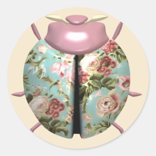 Lieveheersbeestje Victoriaans bloemige chintz roze Ronde Sticker (Voorkant)