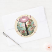 Lieveheersbeestje Victoriaans bloemige chintz roze Ronde Sticker (Envelop)