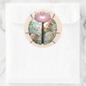 Lieveheersbeestje Victoriaans bloemige chintz roze Ronde Sticker (Tas)