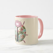 Lieveheersbeestje Victoriaans floraal roze blauw c Mok (Voorkant rechts)