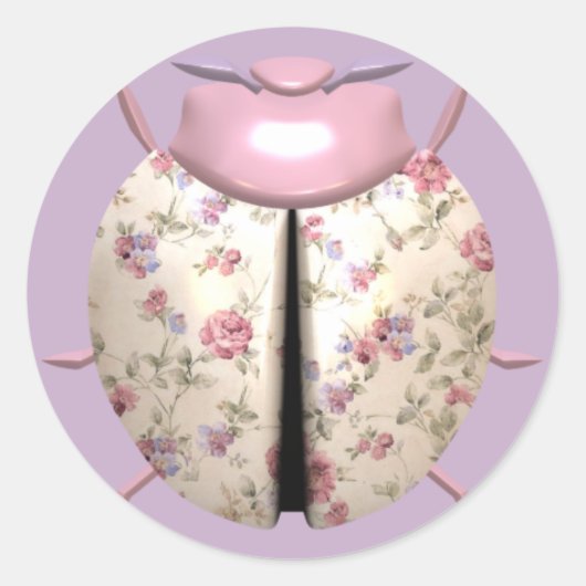 Lieveheersbeestje violet Roos schattig bloemig paa Ronde Sticker (Voorkant)