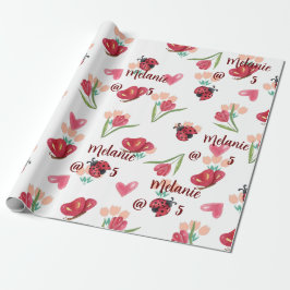 Lieveheersbeestje, vlinder en tulp hartpatroon cadeaupapier