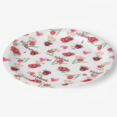 Lieveheersbeestje, vlinder en tulp hartpatroon papieren bordje (Gekanteld)