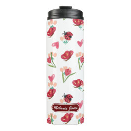 Lieveheersbeestje, vlinder en tulp hartpatroon thermosbeker