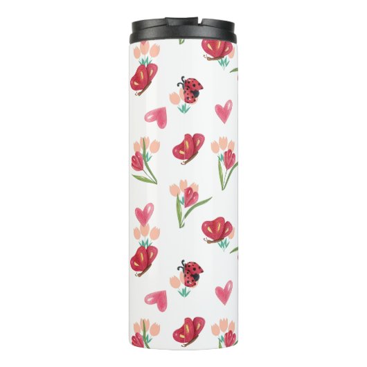 Lieveheersbeestje, vlinder en tulp hartpatroon thermosbeker (Achterkant)