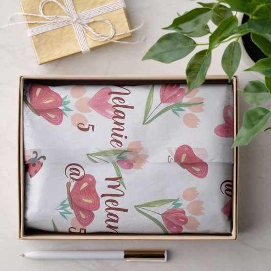 Lieveheersbeestje, vlinder en tulp hartpatroon tissuepapier (Geschenk)