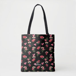 Lieveheersbeestje, vlinder en tulp hartpatroon tote bag