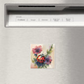 Lieveheersbeestje Waterverf Botanische Bloemenkuns Magneet (Insitu (Vaatwasser))