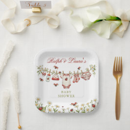 Lieveheersbeestje Wildbloem Meisje Baby Shower Papieren Bordje