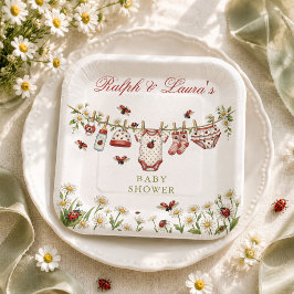 Lieveheersbeestje Wildbloem Meisje Baby Shower Papieren Bordje
