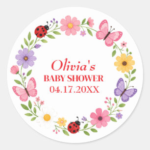 Lieveheersbeestje Wilde Bloem Meisje Baby Shower Ronde Sticker