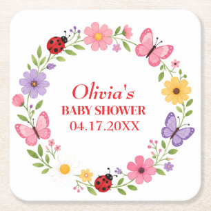 Lieveheersbeestje Wildflower Baby Meisje Shower Kartonnen Onderzetters