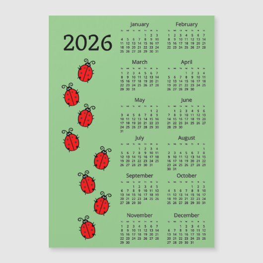 Lieveheersbeestjes 2026 Kalender Magnetische Kaart (Voorkant)