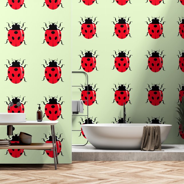 Lieveheersbeestjes aangepaste kleur behang (Badkamer)