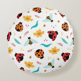 🌸 Lieveheersbeestjes Bijen Bloemig Cute Gezellige Rond Kussen
