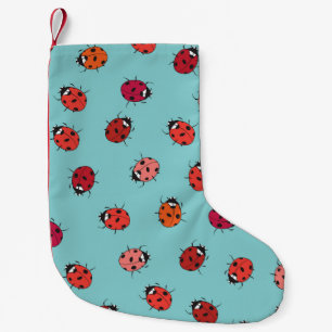 Lieveheersbeestjes, blauwe achtergrond, charmant n kleine kerstsok