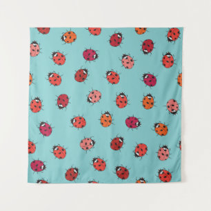 Lieveheersbeestjes, blauwe achtergrond, charmant n wandkleed