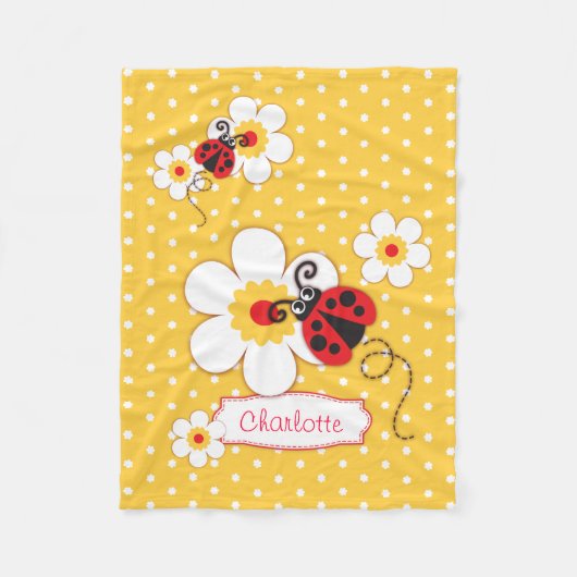 Lieveheersbeestjes bloemen grafisch gele naamdeken fleece deken (Voorkant)