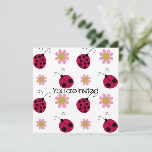 Lieveheersbeestjes en Bloemen Baby shower Kaart (Staand voorkant)