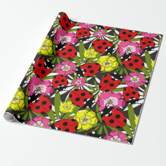 Lieveheersbeestjes en bloemen  tuin Insectenpatroo Cadeaupapier