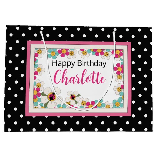 Lieveheersbeestjes en bloemen Verjaardag Groot Cadeauzakje (Achterkant)