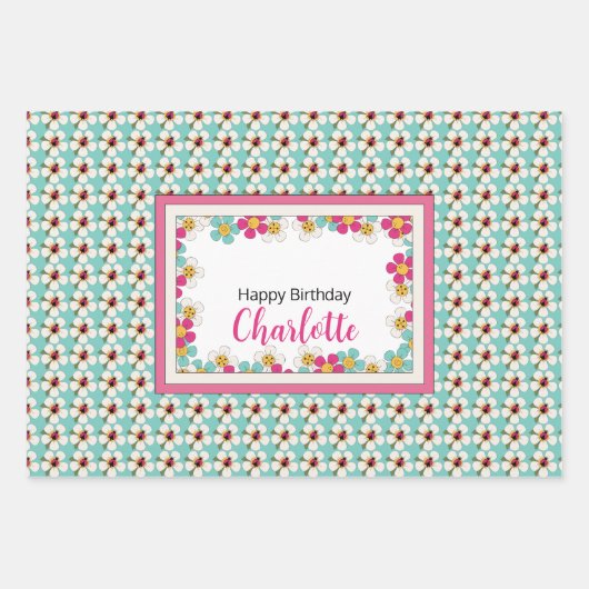 Lieveheersbeestjes en bloemen Verjaardag Inpakpapier Vel (Voorkant)