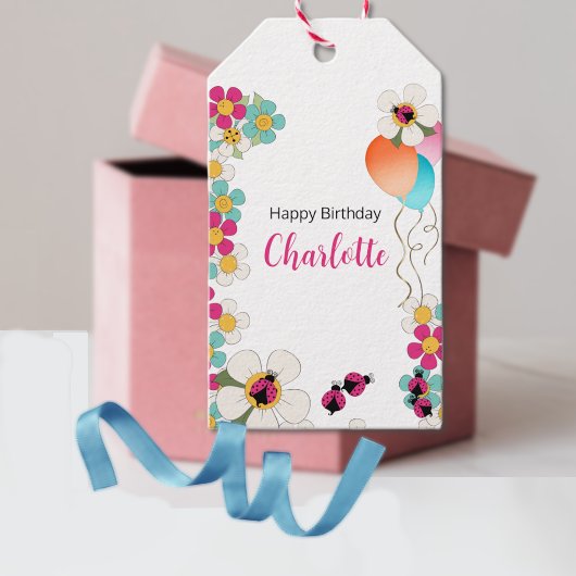 Lieveheersbeestjes en bloemen Verjaardagsfeest Cadeaulabel