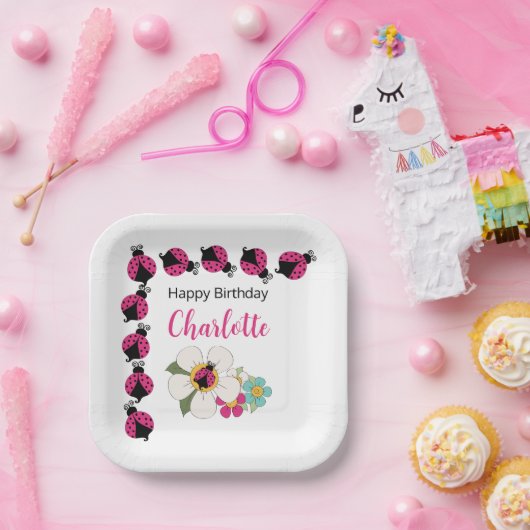 Lieveheersbeestjes en bloemen Verjaardagsfeest Papieren Bordje (Feest)