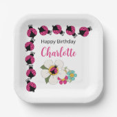 Lieveheersbeestjes en bloemen Verjaardagsfeest Papieren Bordje (Voorkant)