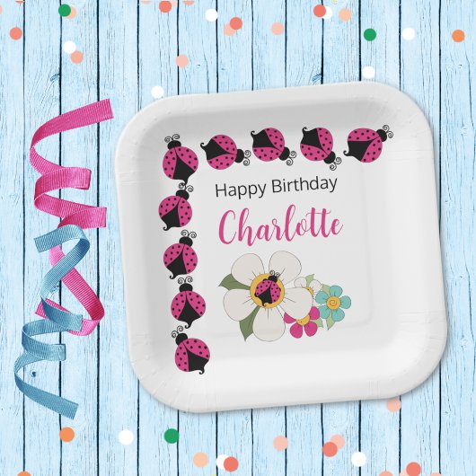 Lieveheersbeestjes en bloemen Verjaardagsfeest Papieren Bordje