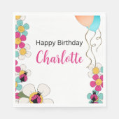 Lieveheersbeestjes en bloemen Verjaardagsfeest Servet (Voorkant)